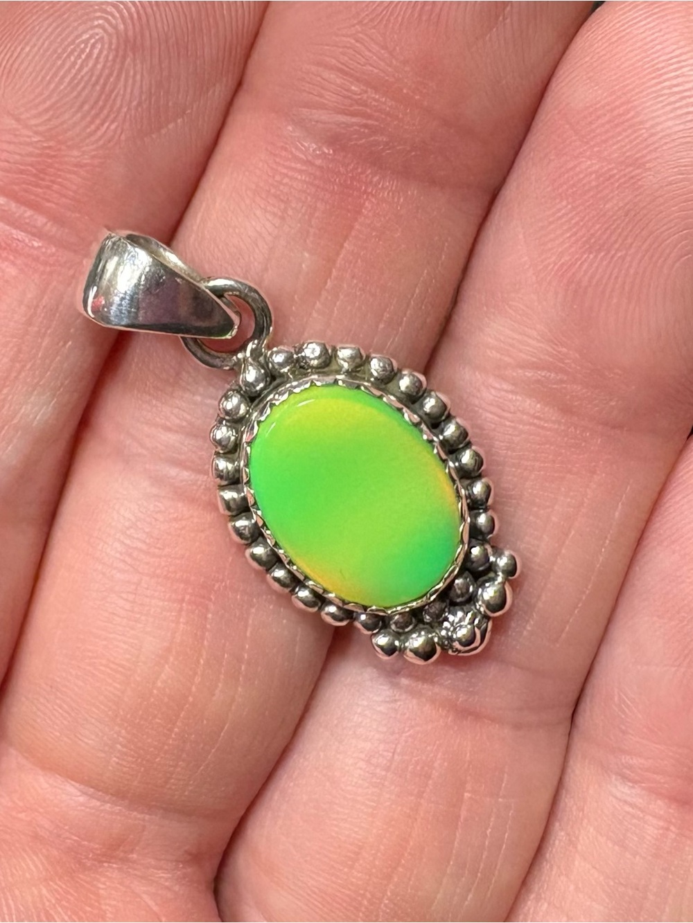 925 Sterling Silver Aurora Borealis Opal Oval Pendant